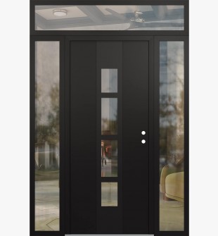 DIAMOND A10 60" X 96" BLACK/BLACK CLEAR GLASS PANEL BLACK LHI WITH 2 SIDELITES AND TRANSOM CLEAR GLASS