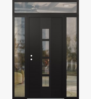 DIAMOND A10 64" X 96" BLACK/BLACK CLEAR GLASS PANEL BLACK RHI WITH 2 SIDELITES AND TRANSOM CLEAR GLASS