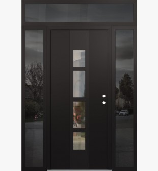 DIAMOND A10 64" X 96" BLACK/BLACK CLEAR GLASS PANEL BLACK LHI WITH 2 SIDELITES AND TRANSOM MIRRORED GLASS