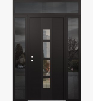 DIAMOND A10 68" X 96" BLACK/BLACK CLEAR GLASS PANEL BLACK RHI WITH 2 SIDELITES AND TRANSOM MIRRORED GLASS