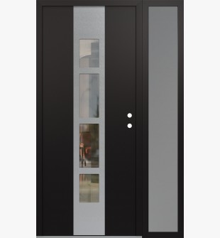 DIAMOND A10 50" X 80" BLACK/BLACK CLEAR GLASS PANEL STAINLESS STEEL LHI WITH SIDELITE FROSTED GLASS
