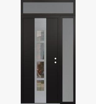 DIAMOND A10 48" X 96" BLACK/BLACK CLEAR GLASS PANEL STAINLESS STEEL LHI WITH SIDELITE AND TRANSOM FROSTED GLASS
