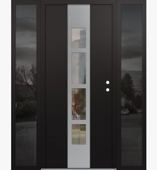 DIAMOND A10 60" X 80" BLACK/BLACK CLEAR GLASS PANEL STAINLESS STEEL LHI WITH 2 SIDELITES MIRRORED GLASS