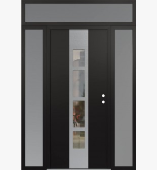 DIAMOND A10 64" X 96" BLACK/BLACK CLEAR GLASS PANEL STAINLESS STEEL LHI WITH 2 SIDELITES AND TRANSOM FROSTED GLASS
