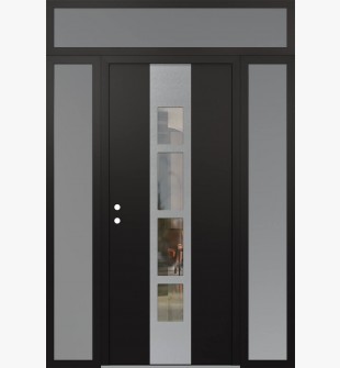 DIAMOND A10 60" X 96" BLACK/BLACK CLEAR GLASS PANEL STAINLESS STEEL RHI WITH 2 SIDELITES AND TRANSOM FROSTED GLASS
