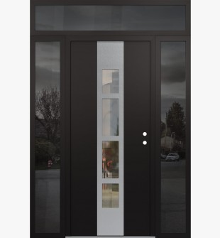 DIAMOND A10 68" X 96" BLACK/BLACK CLEAR GLASS PANEL STAINLESS STEEL LHI WITH 2 SIDELITES AND TRANSOM MIRRORED GLASS