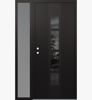 DIAMOND A10 50" X 80" BLACK/BLACK MIRRORED GLASS PANEL BLACK RHI WITH SIDELITE FROSTED GLASS