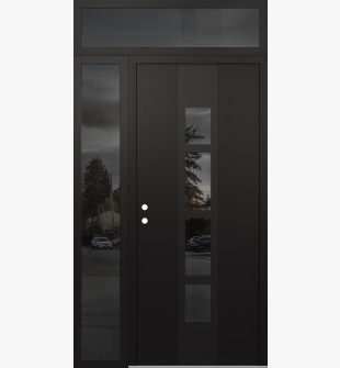 DIAMOND A10 48" X 96" BLACK/BLACK MIRRORED GLASS PANEL BLACK RHI WITH SIDELITE AND TRANSOM MIRRORED GLASS