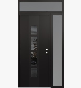 DIAMOND A10 48" X 96" BLACK/BLACK MIRRORED GLASS PANEL BLACK LHI WITH SIDELITE AND TRANSOM FROSTED GLASS