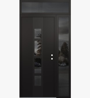 DIAMOND A10 52" X 96" BLACK/BLACK MIRRORED GLASS PANEL BLACK LHI WITH SIDELITE AND TRANSOM MIRRORED GLASS