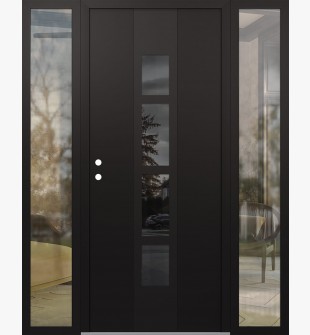 DIAMOND A10 64" X 80" BLACK/BLACK MIRRORED GLASS PANEL BLACK RHI WITH 2 SIDELITES CLEAR GLASS