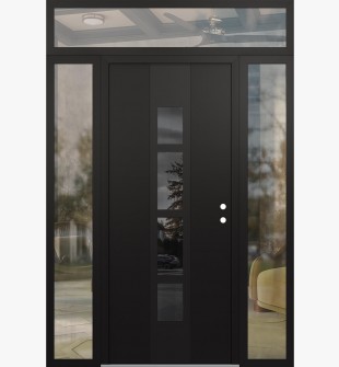 DIAMOND A10 64" X 96" BLACK/BLACK MIRRORED GLASS PANEL BLACK LHI WITH 2 SIDELITES AND TRANSOM CLEAR GLASS