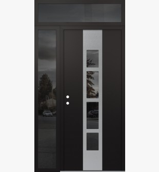 DIAMOND A10 50" X 96" BLACK/BLACK MIRRORED GLASS PANEL STAINLESS STEEL RHI WITH SIDELITE AND TRANSOM MIRRORED GLASS