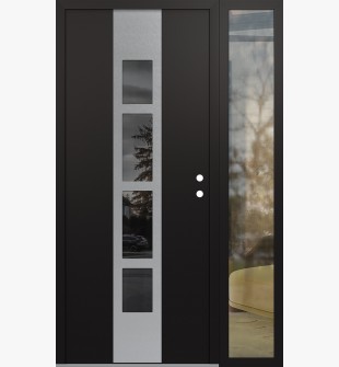 DIAMOND A10 48" X 80" BLACK/BLACK MIRRORED GLASS PANEL STAINLESS STEEL LHI WITH SIDELITE CLEAR GLASS