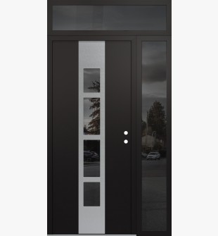 DIAMOND A10 48" X 96" BLACK/BLACK MIRRORED GLASS PANEL STAINLESS STEEL LHI WITH SIDELITE AND TRANSOM MIRRORED GLASS