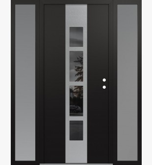 DIAMOND A10 64" X 80" BLACK/BLACK MIRRORED GLASS PANEL STAINLESS STEEL LHI WITH 2 SIDELITES FROSTED GLASS