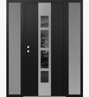 DIAMOND A10 68" X 80" BLACK/BLACK MIRRORED GLASS PANEL STAINLESS STEEL RHI WITH 2 SIDELITES FROSTED GLASS