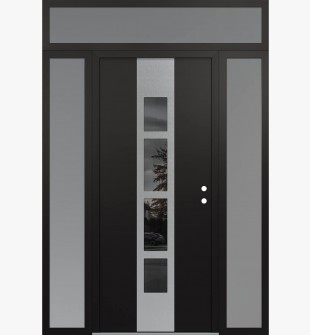 DIAMOND A10 64" X 96" BLACK/BLACK MIRRORED GLASS PANEL STAINLESS STEEL LHI WITH 2 SIDELITES AND TRANSOM FROSTED GLASS