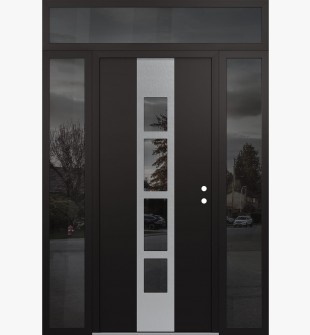 DIAMOND A10 68" X 96" BLACK/BLACK MIRRORED GLASS PANEL STAINLESS STEEL LHI WITH 2 SIDELITES AND TRANSOM MIRRORED GLASS