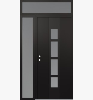 DIAMOND A10 50" X 96" BLACK/WHITE FROSTED GLASS PANEL BLACK RHI WITH SIDELITE AND TRANSOM FROSTED GLASS