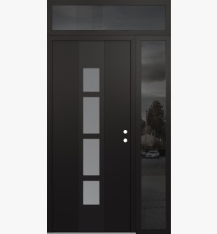 DIAMOND A10 48" X 96" BLACK/WHITE FROSTED GLASS PANEL BLACK LHI WITH SIDELITE AND TRANSOM MIRRORED GLASS