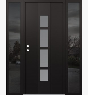 DIAMOND A10 64" X 80" BLACK/WHITE FROSTED GLASS PANEL BLACK RHI WITH 2 SIDELITES MIRRORED GLASS