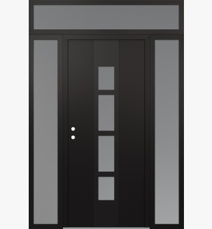 DIAMOND A10 68" X 96" BLACK/WHITE FROSTED GLASS PANEL BLACK RHI WITH 2 SIDELITES AND TRANSOM FROSTED GLASS