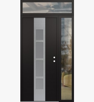 DIAMOND A10 48" X 96" BLACK/WHITE FROSTED GLASS PANEL STAINLESS STEEL LHI WITH SIDELITE AND TRANSOM CLEAR GLASS