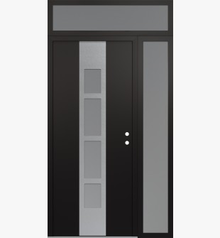 DIAMOND A10 52" X 96" BLACK/WHITE FROSTED GLASS PANEL STAINLESS STEEL LHI WITH SIDELITE AND TRANSOM FROSTED GLASS