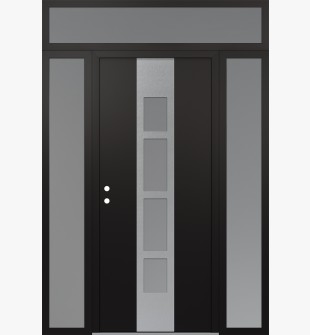 DIAMOND A10 60" X 96" BLACK/WHITE FROSTED GLASS PANEL STAINLESS STEEL RHI WITH 2 SIDELITES AND TRANSOM FROSTED GLASS