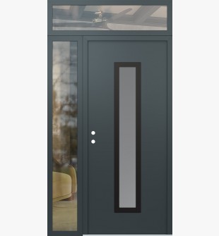 DIAMOND A11 48" X 96" ANTHRACITE/ANTHRACITE FROSTED GLASS PANEL BLACK RHI WITH SIDELITE AND TRANSOM CLEAR GLASS