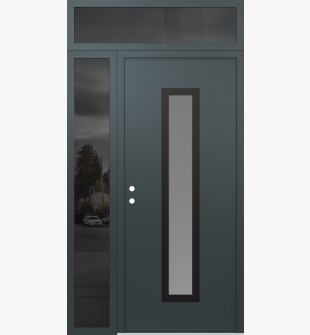 DIAMOND A11 48" X 96" ANTHRACITE/ANTHRACITE FROSTED GLASS PANEL BLACK RHI WITH SIDELITE AND TRANSOM MIRRORED GLASS