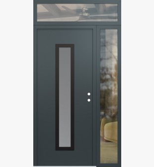 DIAMOND A11 50" X 96" ANTHRACITE/ANTHRACITE FROSTED GLASS PANEL BLACK LHI WITH SIDELITE AND TRANSOM CLEAR GLASS