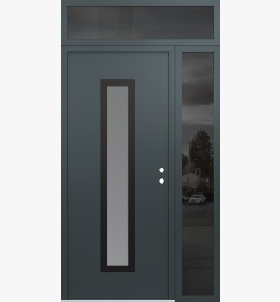 DIAMOND A11 50" X 96" ANTHRACITE/ANTHRACITE FROSTED GLASS PANEL BLACK LHI WITH SIDELITE AND TRANSOM MIRRORED GLASS