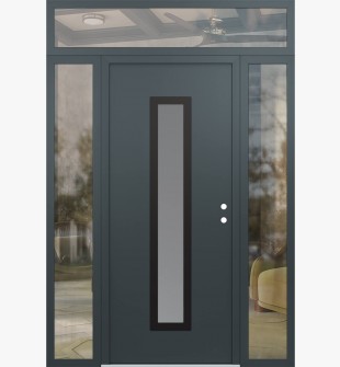 DIAMOND A11 64" X 96" ANTHRACITE/ANTHRACITE FROSTED GLASS PANEL BLACK LHI WITH 2 SIDELITES AND TRANSOM CLEAR GLASS