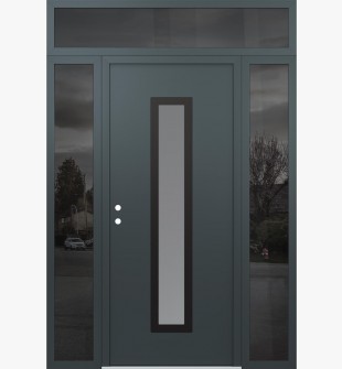 DIAMOND A11 68" X 96" ANTHRACITE/ANTHRACITE FROSTED GLASS PANEL BLACK RHI WITH 2 SIDELITES AND TRANSOM MIRRORED GLASS