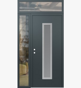 DIAMOND A11 52" X 96" ANTHRACITE/ANTHRACITE FROSTED GLASS PANEL STAINLESS STEEL RHI WITH SIDELITE AND TRANSOM CLEAR GLASS