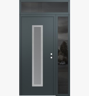 DIAMOND A11 50" X 96" ANTHRACITE/ANTHRACITE FROSTED GLASS PANEL STAINLESS STEEL LHI WITH SIDELITE AND TRANSOM MIRRORED GLASS