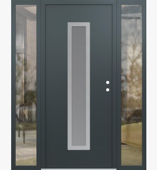 DIAMOND A11 64" X 80" ANTHRACITE/ANTHRACITE FROSTED GLASS PANEL STAINLESS STEEL LHI WITH 2 SIDELITES CLEAR GLASS