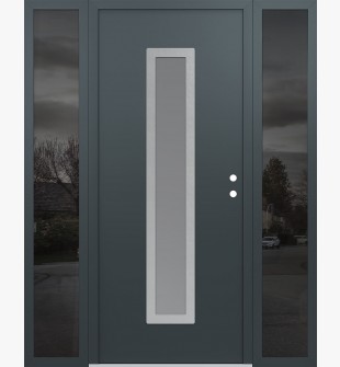 DIAMOND A11 64" X 80" ANTHRACITE/ANTHRACITE FROSTED GLASS PANEL STAINLESS STEEL LHI WITH 2 SIDELITES MIRRORED GLASS