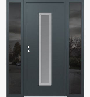 DIAMOND A11 68" X 80" ANTHRACITE/ANTHRACITE FROSTED GLASS PANEL STAINLESS STEEL RHI WITH 2 SIDELITES MIRRORED GLASS