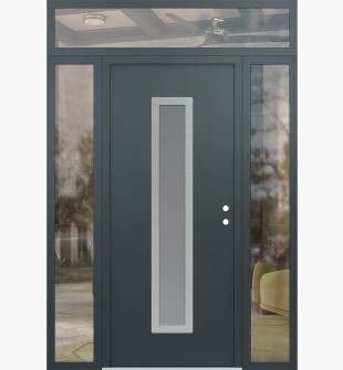 DIAMOND A11 64" X 96" ANTHRACITE/ANTHRACITE FROSTED GLASS PANEL STAINLESS STEEL LHI WITH 2 SIDELITES AND TRANSOM CLEAR GLASS