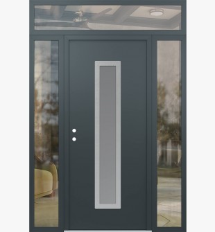 DIAMOND A11 60" X 96" ANTHRACITE/ANTHRACITE FROSTED GLASS PANEL STAINLESS STEEL RHI WITH 2 SIDELITES AND TRANSOM CLEAR GLASS