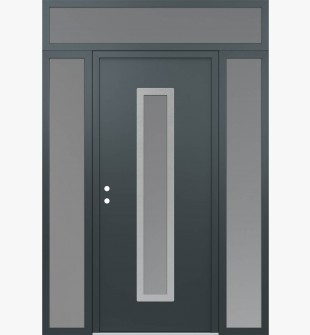 DIAMOND A11 68" X 96" ANTHRACITE/ANTHRACITE FROSTED GLASS PANEL STAINLESS STEEL RHI WITH 2 SIDELITES AND TRANSOM FROSTED GLASS