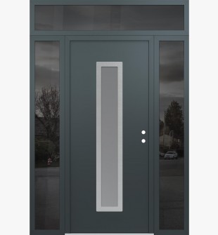 DIAMOND A11 64" X 96" ANTHRACITE/ANTHRACITE FROSTED GLASS PANEL STAINLESS STEEL LHI WITH 2 SIDELITES AND TRANSOM MIRRORED GLASS