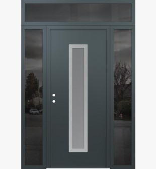 DIAMOND A11 64" X 96" ANTHRACITE/ANTHRACITE FROSTED GLASS PANEL STAINLESS STEEL RHI WITH 2 SIDELITES AND TRANSOM MIRRORED GLASS