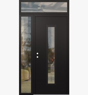DIAMOND A11 52" X 96" BLACK/BLACK CLEAR GLASS PANEL BLACK RHI WITH SIDELITE AND TRANSOM CLEAR GLASS