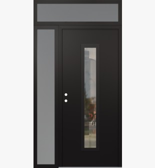 DIAMOND A11 48" X 96" BLACK/BLACK CLEAR GLASS PANEL BLACK RHI WITH SIDELITE AND TRANSOM FROSTED GLASS