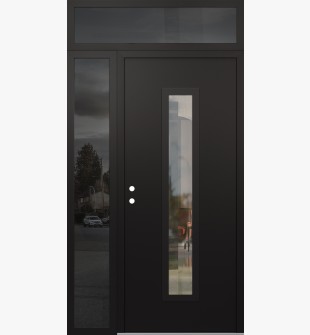 DIAMOND A11 48" X 96" BLACK/BLACK CLEAR GLASS PANEL BLACK RHI WITH SIDELITE AND TRANSOM MIRRORED GLASS