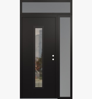 DIAMOND A11 52" X 96" BLACK/BLACK CLEAR GLASS PANEL BLACK LHI WITH SIDELITE AND TRANSOM FROSTED GLASS